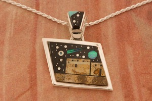 Calvin Begay Starry Night in the Pueblo Sterling Silver Pendant